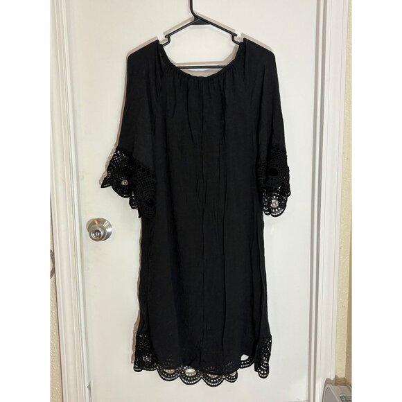 Mile Gabriel Black Lace-Trimmed Dress Large Rayon/Polyester - Picture 6 of 6